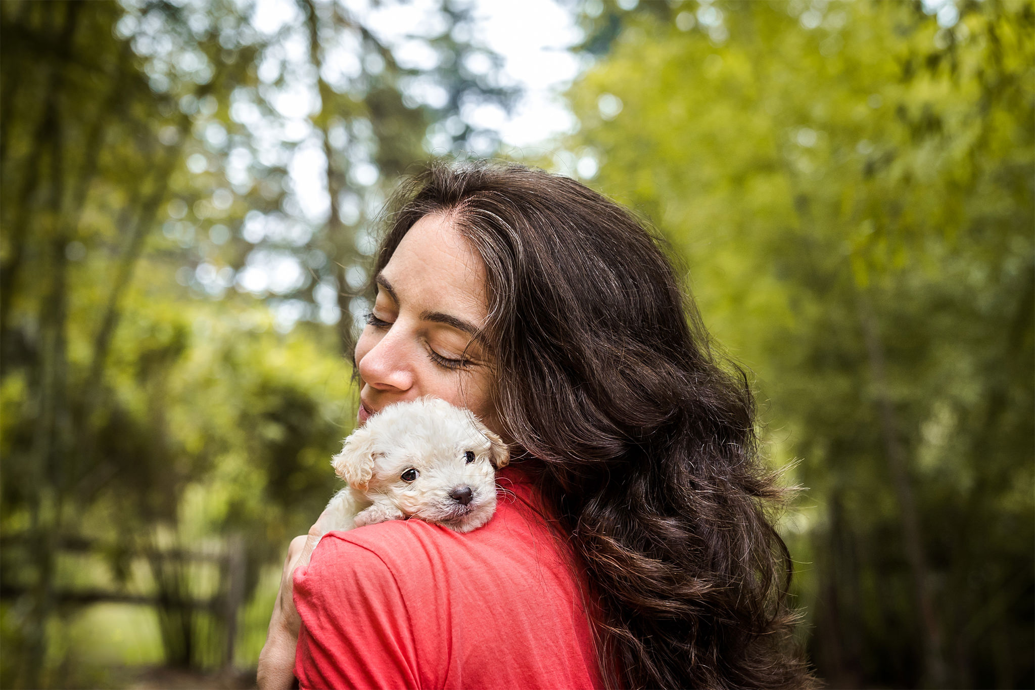tiny puppy with woman in PDX