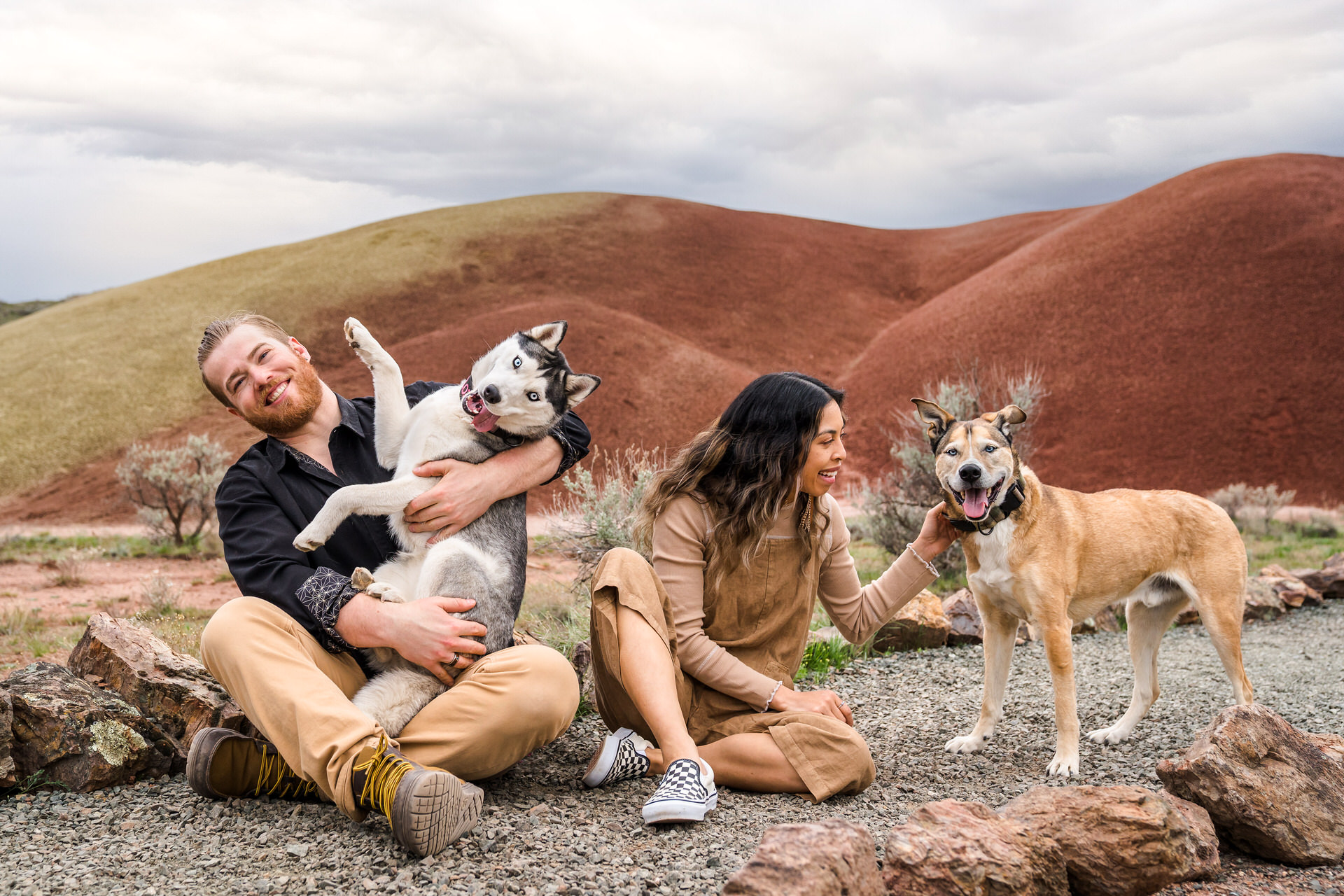 fun dog photos at pet photography session in painted hills in oregon